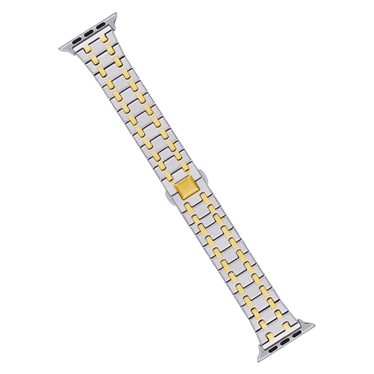 Lisslune | For Apple Watch Series 3 38mm Double-T Stainless Steel Watch Band (Silver Gold)