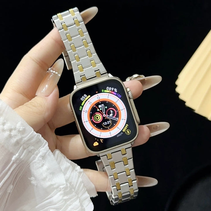 Lisslune | For Apple Watch Series 3 38mm Double-T Stainless Steel Watch Band (Silver Gold)
