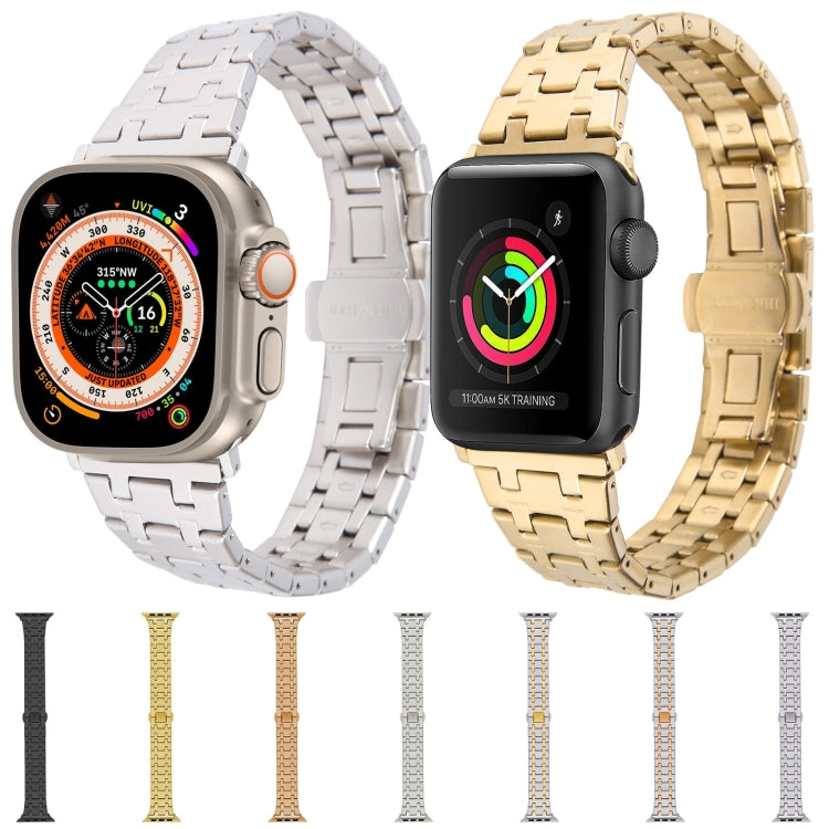 Lisslune | For Apple Watch Series 8 45mm Double T Stainless Steel Bracelet (Rose Gold)