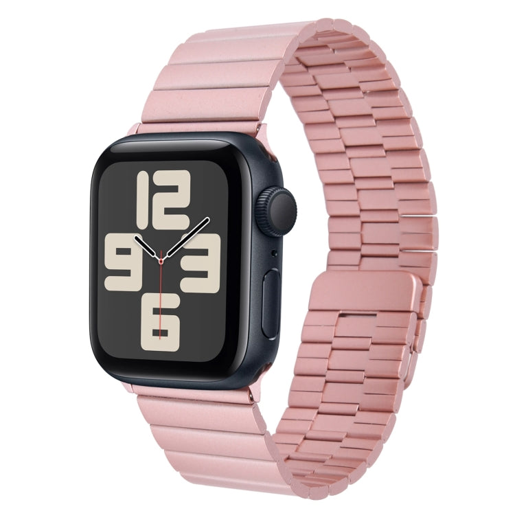 Lisslune | For Apple Watch SE 2023 44mm Bamboo Stainless Steel Magnetic Wristwatch (Pink)