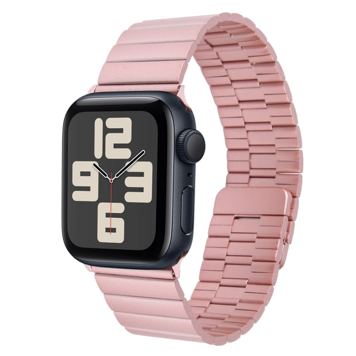 Lisslune | For Apple Watch SE 2023 44mm Bamboo Stainless Steel Magnetic Wristwatch (Pink)