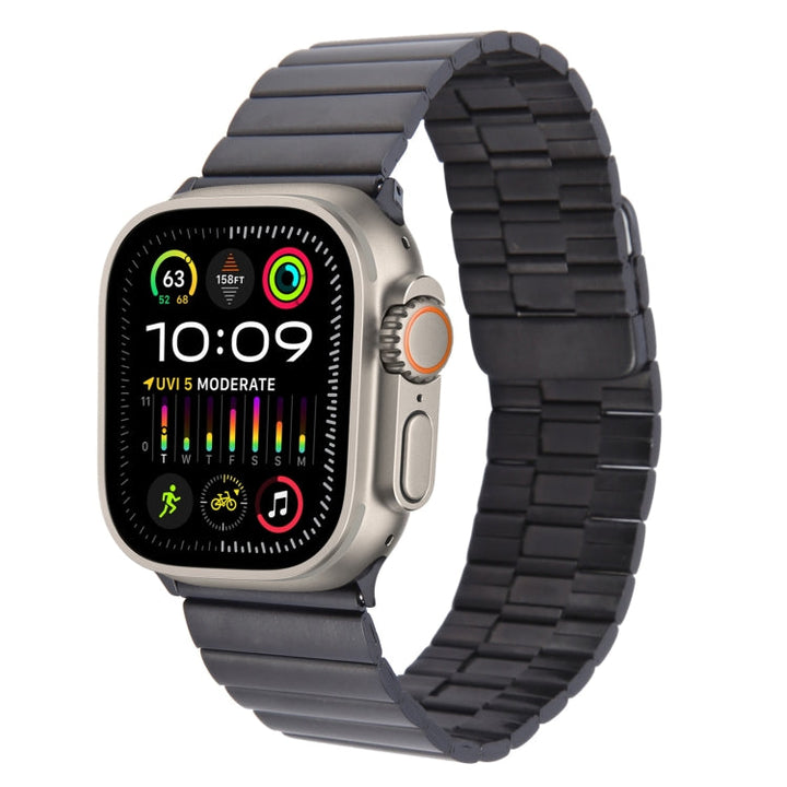 Lisslune | For Apple Watch Ultra 2 49mm Bamboo Stainless Steel Magnetic Bracelet (Black)