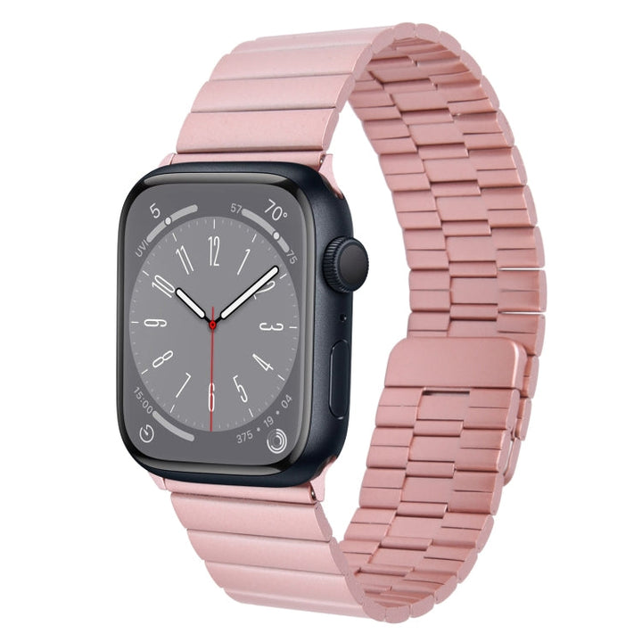 Lisslune | For Apple Watch Series 8 45mm Bamboo Stainless Steel Magnetic Watch Band (Pink)