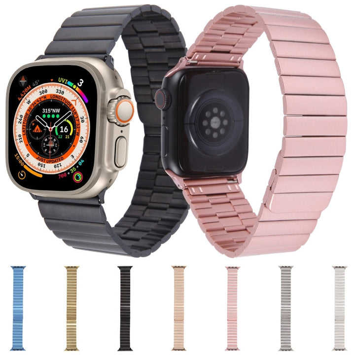 Lisslune | For Apple Watch Series 8 45mm Bamboo Stainless Steel Magnetic Watch Band (Rose Gold)