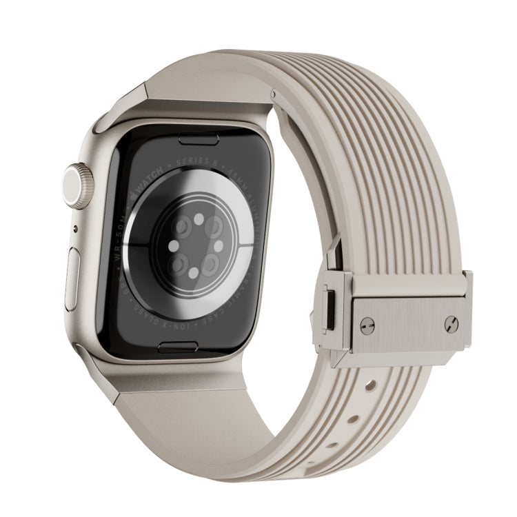Lisslune | For Apple Watch SE 2023 44mm Vertical Texture Titanium Buckle Elastic Silicone Watch Band (Starlight)