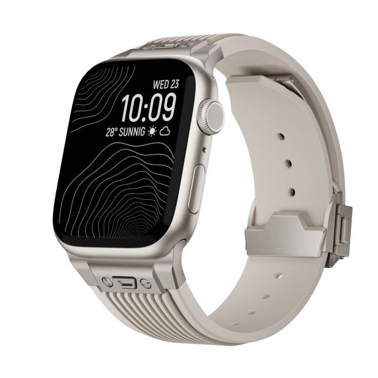 Lisslune | For Apple Watch SE 2023 44mm Vertical Texture Titanium Buckle Elastic Silicone Watch Band (Starlight)