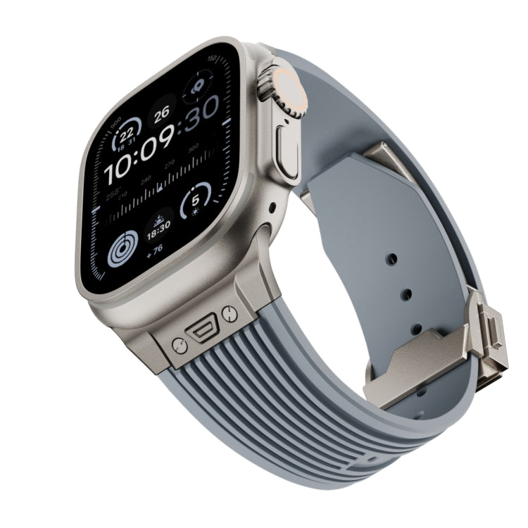 Lisslune | For Apple Watch Ultra 2 49mm Vertical Texture Titan Buckle Elastic Silicone Strap (Gray)