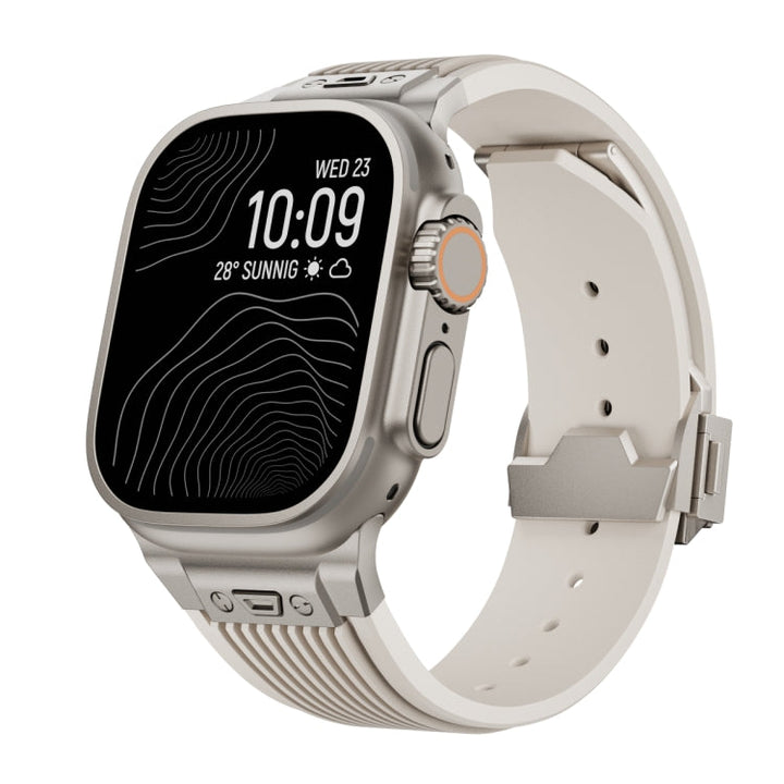 Lisslune | For Apple Watch Ultra 2 49mm Vertical Texture Titanium Buckle Elastic Silicone Band (Starlight)