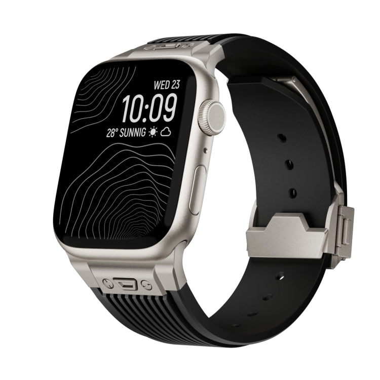 Lisslune | For Apple Watch Series 9 45mm Vertical Texture Titanium Buckle Elastic Silicone Watch Strap (Black)