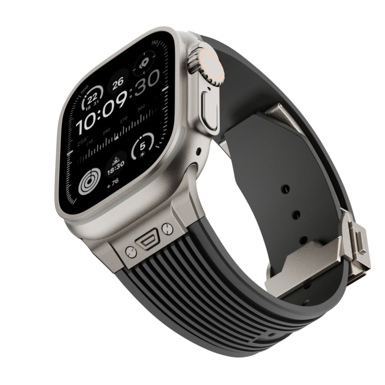 Lisslune | For Apple Watch Ultra 49mm Vertical Texture Titanium Buckle Elastic Silicone Watch Strap (Black)