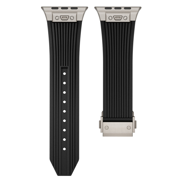 Lisslune | For Apple Watch Ultra 49mm Vertical Texture Titanium Buckle Elastic Silicone Watch Strap (Black)
