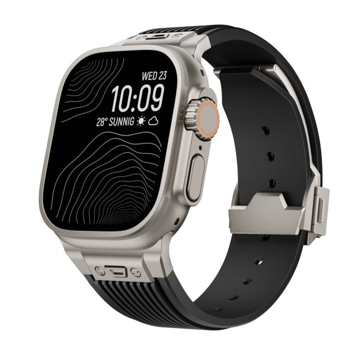 Lisslune | For Apple Watch Ultra 49mm Vertical Texture Titanium Buckle Elastic Silicone Watch Strap (Black)