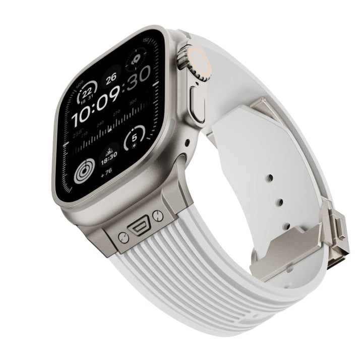 Lisslune | For Apple Watch Ultra 49mm Vertical Texture Titanium Buckle Elastic Silicone Band (White)