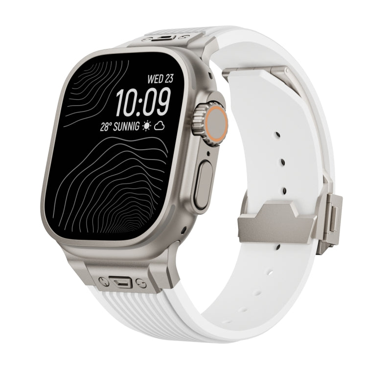 Lisslune | For Apple Watch Ultra 49mm Vertical Texture Titanium Buckle Elastic Silicone Band (White)