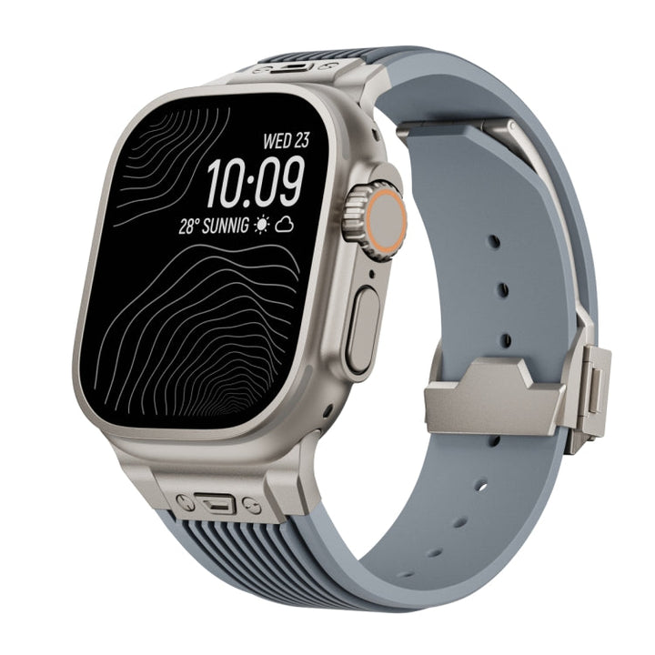 Lisslune | For Apple Watch Ultra 49mm Vertical Texture Titanium Buckle Elastic Silicone Watch Strap (Gray)