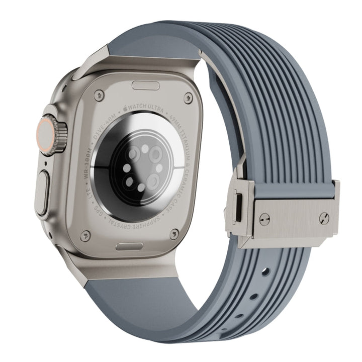 Lisslune | For Apple Watch Ultra 49mm Vertical Texture Titanium Buckle Elastic Silicone Watch Strap (Gray)