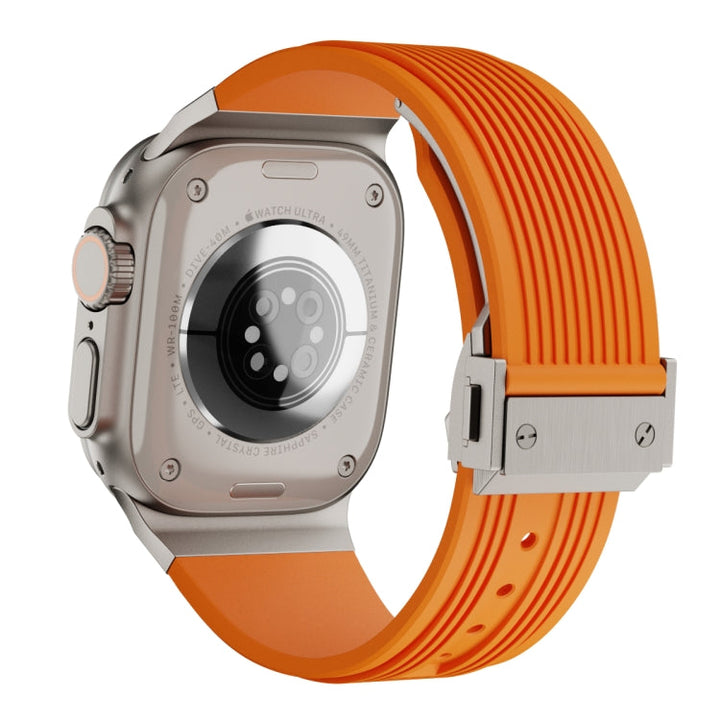 Lisslune | For Apple Watch Ultra 49mm Vertical Texture Titanium Buckle Elastic Silicone Watch Band (Orange)