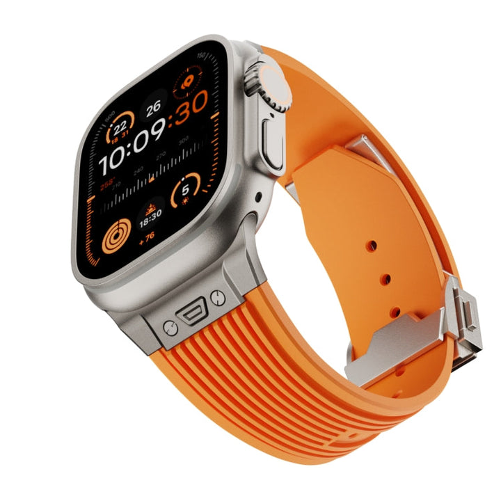 Lisslune | For Apple Watch Ultra 49mm Vertical Texture Titanium Buckle Elastic Silicone Watch Band (Orange)
