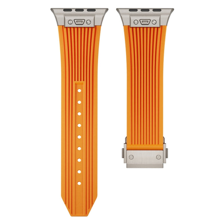 Lisslune | For Apple Watch Ultra 49mm Vertical Texture Titanium Buckle Elastic Silicone Watch Band (Orange)