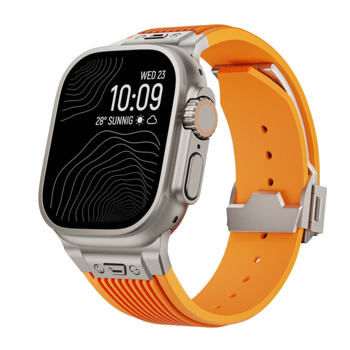 Lisslune | For Apple Watch Ultra 49mm Vertical Texture Titanium Buckle Elastic Silicone Watch Band (Orange)