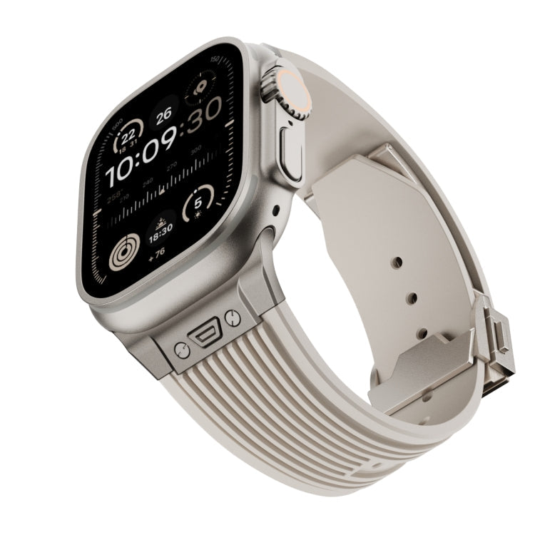 Lisslune | For Apple Watch Ultra 49mm Vertical Texture Titanium Buckle Elastic Silicone Watch Band (Starlight)
