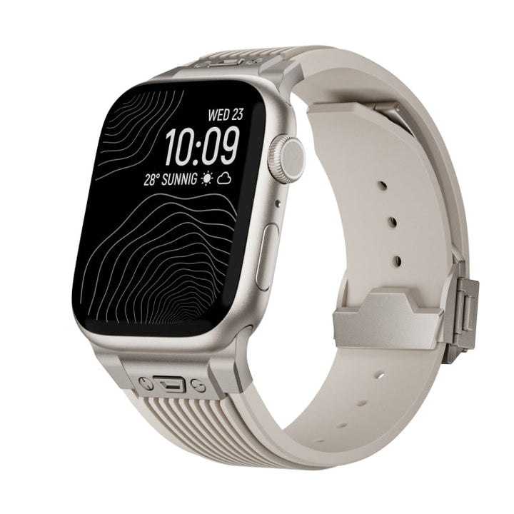 Lisslune | For Apple Watch SE 2022 44mm Vertical Texture Titanium Buckle Elastic Silicone Watch Band (Starlight)