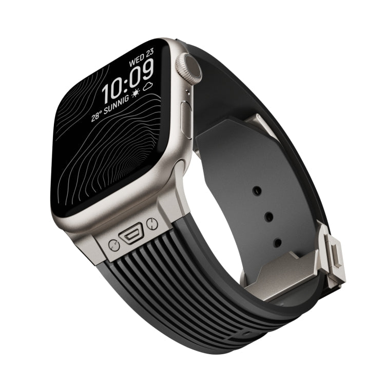 Lisslune | For Apple Watch SE 44 mm Vertical Texture Titanium Buckle Elastic Silicone Watch Band (Black)