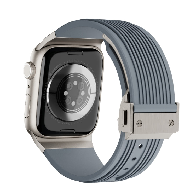 Lisslune | For Apple Watch SE 44mm Vertical Texture Titanium Buckle Elastic Silicone Strap (Gray)