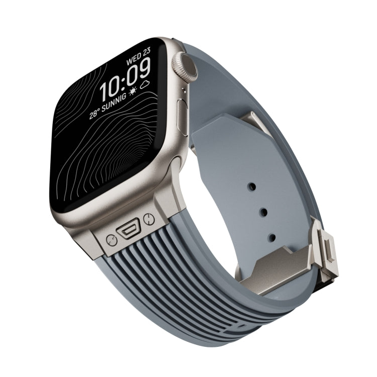 Lisslune | For Apple Watch SE 44mm Vertical Texture Titanium Buckle Elastic Silicone Strap (Gray)