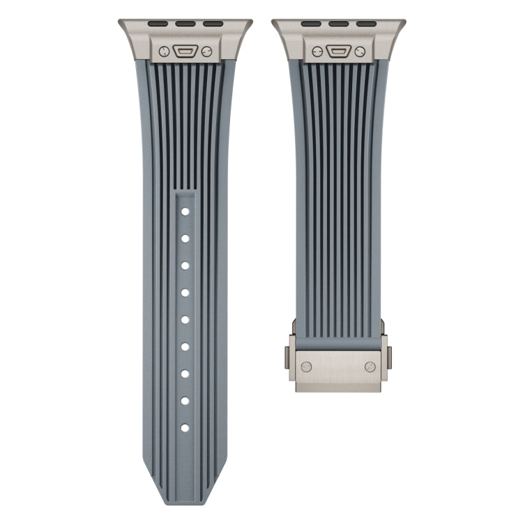 Lisslune | For Apple Watch SE 44mm Vertical Texture Titanium Buckle Elastic Silicone Strap (Gray)