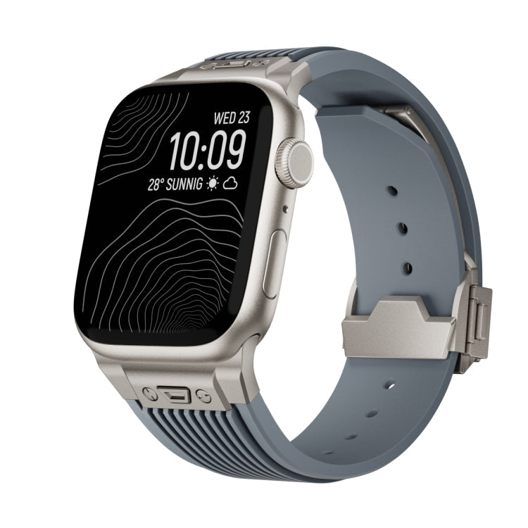 Lisslune | For Apple Watch SE 44mm Vertical Texture Titanium Buckle Elastic Silicone Strap (Gray)
