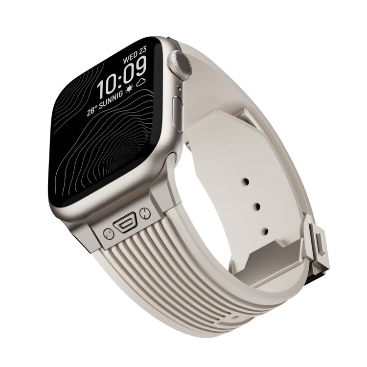 Lisslune | For Apple Watch Series 2 42mm Vertical Texture Titanium Buckle Elastic Silicone Band (Starlight)
