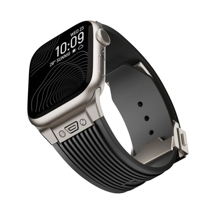 Lisslune | For Apple Watch 42mm Vertical Texture Titanium Buckle Elastic Silicone Strap (Black)
