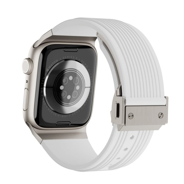 Lisslune | For Apple Watch 42mm Vertical Texture Titanium Buckle Elastic Silicone Watch Band (White)