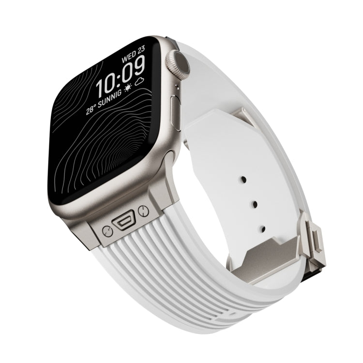 Lisslune | For Apple Watch 42mm Vertical Texture Titanium Buckle Elastic Silicone Watch Band (White)