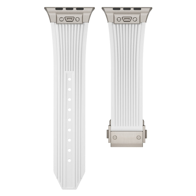 Lisslune | For Apple Watch 42mm Vertical Texture Titanium Buckle Elastic Silicone Watch Band (White)