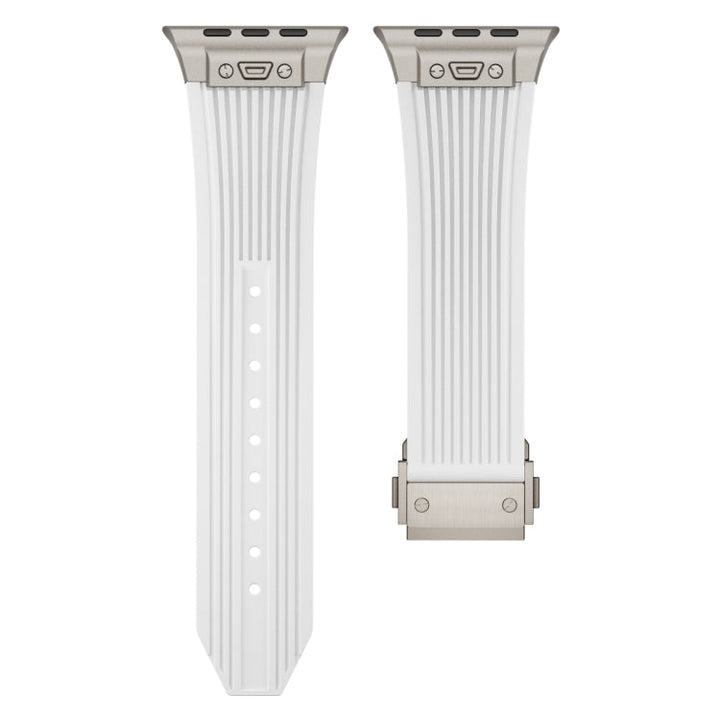 Lisslune | For Apple Watch 42mm Vertical Texture Titanium Buckle Elastic Silicone Watch Band (White)