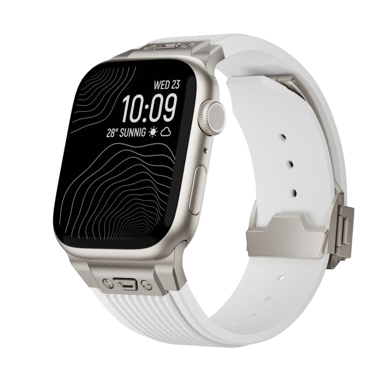 Lisslune | For Apple Watch 42mm Vertical Texture Titanium Buckle Elastic Silicone Watch Band (White)