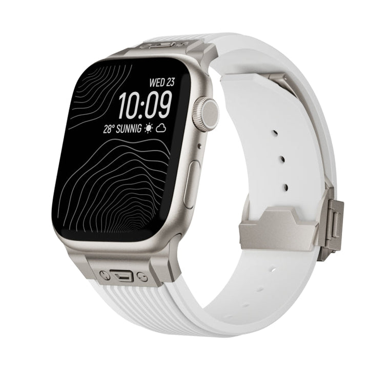 Lisslune | For Apple Watch 42mm Vertical Texture Titanium Buckle Elastic Silicone Watch Band (White)