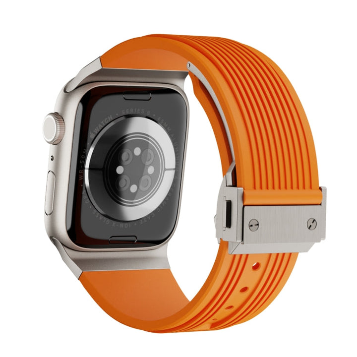 Lisslune | For Apple Watch 42mm Vertical Texture Titanium Buckle Elastic Silicone Watch Band (Orange)