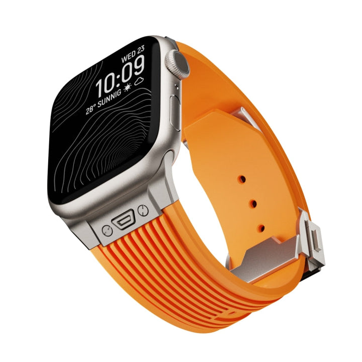 Lisslune | For Apple Watch 42mm Vertical Texture Titanium Buckle Elastic Silicone Watch Band (Orange)