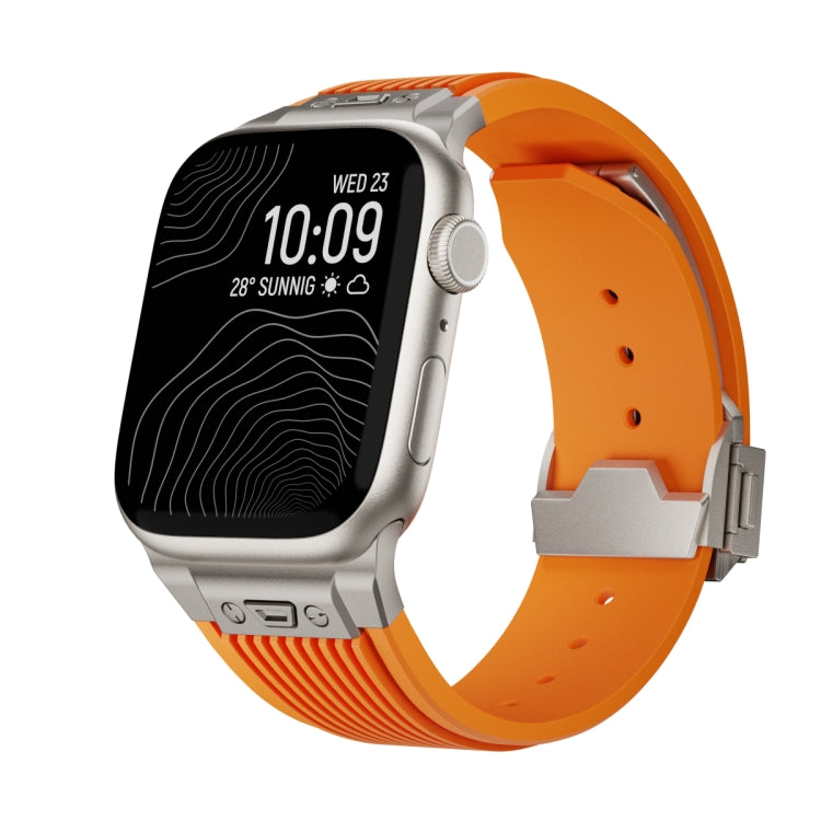 Lisslune | For Apple Watch 42mm Vertical Texture Titanium Buckle Elastic Silicone Watch Band (Orange)