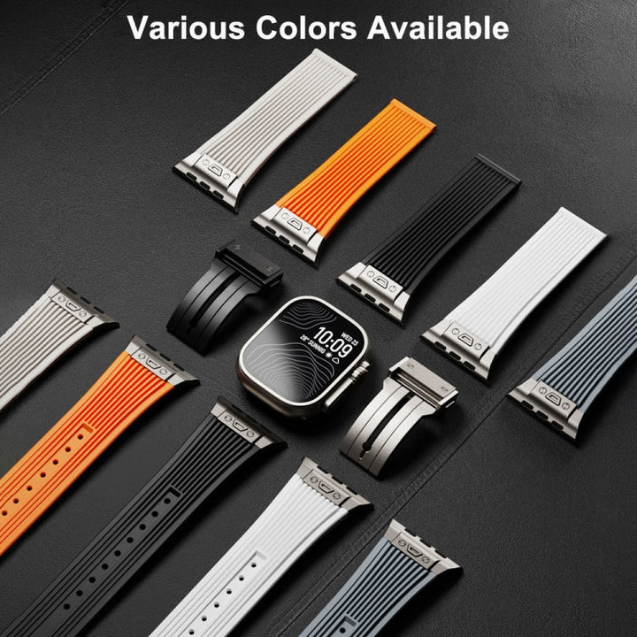 Lisslune | For Apple Watch Ultra 49mm Vertical Texture Titanium Buckle Elastic Silicone Watch Band (Orange)