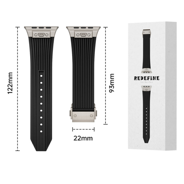 Lisslune | For Apple Watch Ultra 49mm Vertical Texture Titanium Buckle Elastic Silicone Watch Band (Orange)