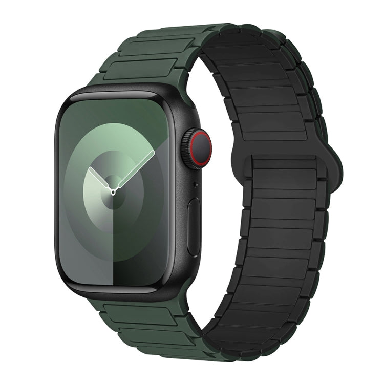 Lisslune | For Apple Watch SE 2023 44mm I-shaped magnetic silicone watch band (Dark Turquoise Black)