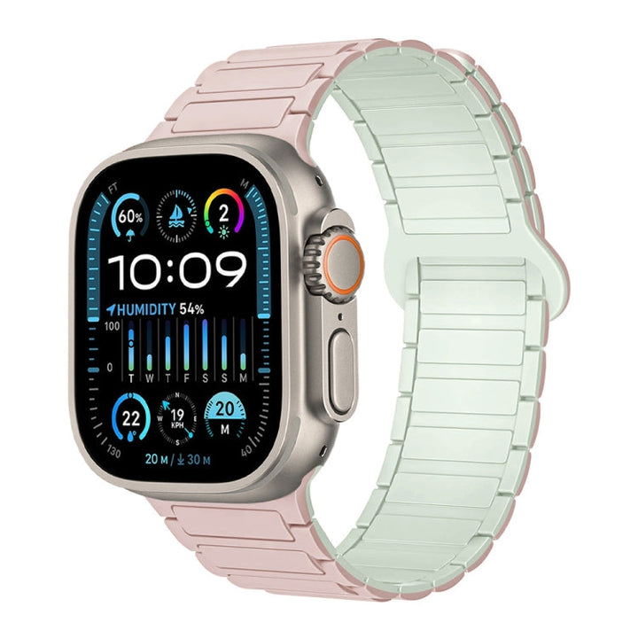 Lisslune | For Apple Watch Ultra 49mm I-shaped magnetic silicone watch band (Pink Mint)