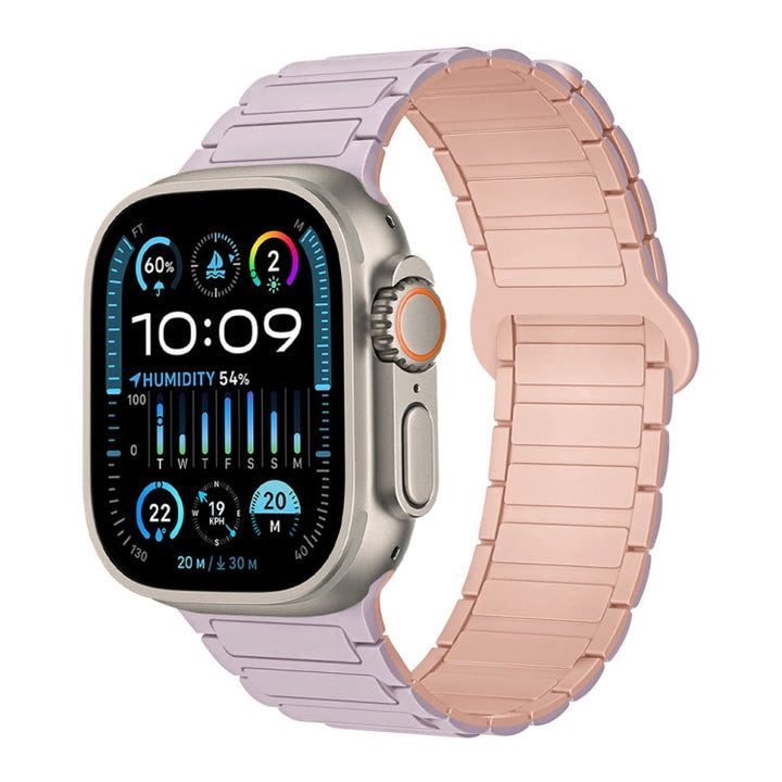 Lisslune | For Apple Watch Ultra 49mm I-shaped Magnetic Silicone Watch Band (Light Purple Pink)