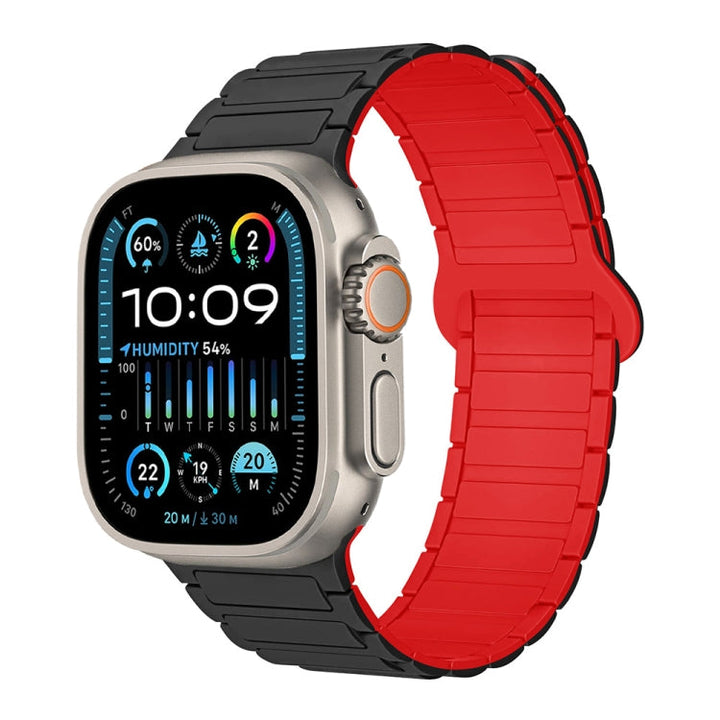 Lisslune | For Apple Watch Ultra 49mm I-shaped Magnetic Silicone Watch Band (Black Red)