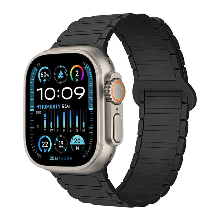 Lisslune | For Apple Watch Ultra 49mm I-shaped magnetic silicone watch strap (Black)