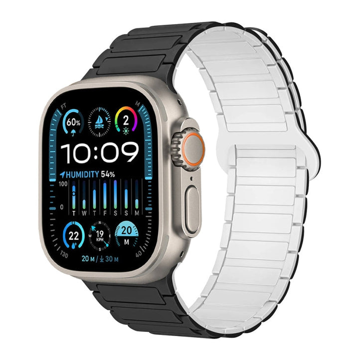 Lisslune | For Apple Watch Ultra 49mm I-shaped magnetic silicone watch strap (Black White)